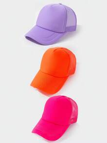 3pcs Solid Color Casual Mesh Breathable Baseball Cap For Women - Multicolor - View 17