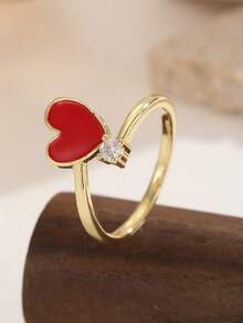 Nhẫn hở mạ vàng 18K hình trái tim đỏ và hoa hồng đính đá Cubic Zirconia, nhẫn đeo ngón tay có thể điều chỉnh kích thước, trang sức ngọt ngào lãng mạn dành cho phụ nữ. - Nhiều màu - Xem 20