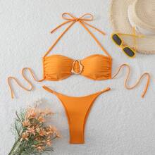 New Sexy Bikini, Two-Piece Swimsuit In Solid And Multicolor For Women. - Orange-red - View 11