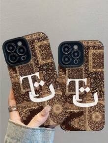 1个新款时尚优雅棕色纹理字母图案防震皮革手机壳，日常必备保护，送给亲朋好友的时尚礼物，兼容 17/17Air/17Pro/17ProMax/ 16/16Plus/16Pro/16ProMax/ 15/15Plus/15Pro/15ProMax/ 14/14Plus/14Pro/14ProMax/ 13/13Pro/13ProMax/ 12/12Pro/12ProMax/ 11/ 11Pro/11ProMax - 彩色 - 查看 3