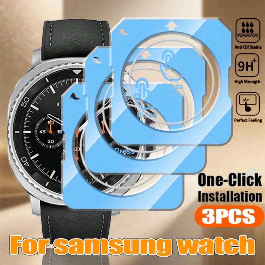 适用于三星 Galaxy Watch 8/7 40mm/44mm 和 8 Ultra/Classic 46mm 的 3 片装屏幕保护膜，自动对齐，防刮擦，无气泡，易于 DIY 贴合