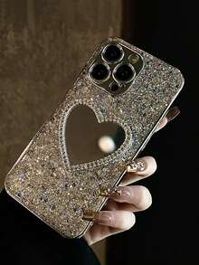 Ốp điện thoại màu bạc lấp lánh sang trọng với gương hình trái tim, tương thích với iPhone 17 Pro Max/17 Pro/17 Air/17/16 Pro Max/16 Pro/16/16 Plus/15/15 Pro Max/15 Pro/15 Plus/11/12/13/14 Pro Max/11 Pro/11 Pro Max/12 Pro/12 Pro Max/13 Pro/13 Pro Max/14 Pro/14 Pro Max, chống sốc toàn thân, thiết kế trái tim tối giản sáng tạo, chất liệu acrylic. - Gương bạc + Trái tim - Xem 3