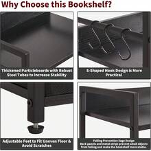 Aibiju Industrielles Bücherregal mit 4 Ebenen und Stoffschubladen, freistehendes für Wohnzimmer, Schlafzimmer, Küche, Büro, Stahlkonstruktion, Rustikales YD-BC001H ARFO - Schwarz - Übersicht 5