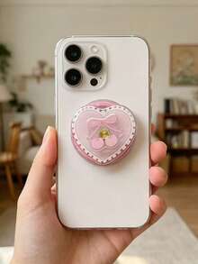 1pc Cute Minimalist Girl Style Double-Layer Pink Heart & Cherry Rotating Magnetic Phone Holder, Extendable Portable Desktop Phone Stand, Suitable As Holiday Gift For Sisters, Girlfriends And Classmates (Used With Magnetic Sticker For More Secure Attachment) - Pink Heart Cherry - View 4
