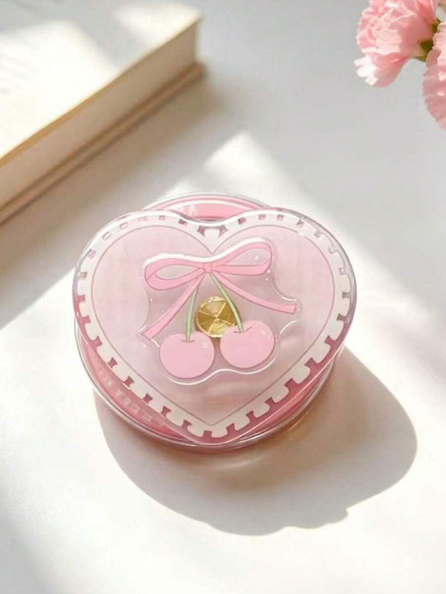 1pc Cute Minimalist Girl Style Double-Layer Pink Heart & Cherry Rotating Magnetic Phone Holder, Extendable Portable Desktop Phone Stand, Suitable As Holiday Gift For Sisters, Girlfriends And Classmates (Used With Magnetic Sticker For More Secure Attachment) - Pink Heart Cherry - View 1