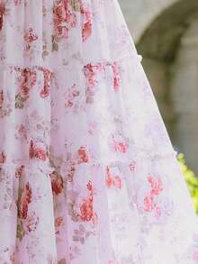 Falda de mujer de verano con estampado floral y parches superpuestos - Morado - Ver 3