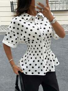 Blusa con cintura ceñida con estampado de lunares para mujer, nueva colección primavera/verano - Blanco - Ver 10