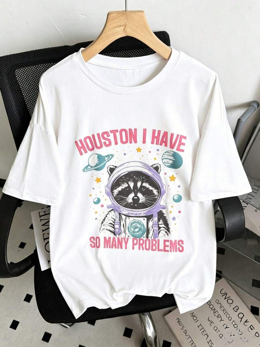 Camiseta de Mapache - Camiseta Divertida Vintage de Mapache - Camiseta de Mapache Astronauta - Camiseta con Estampado Retro - Camiseta con Estampado de Mapache para Mujer - Camisetas Gráficas para Mujer - Blanco - Ver 1
