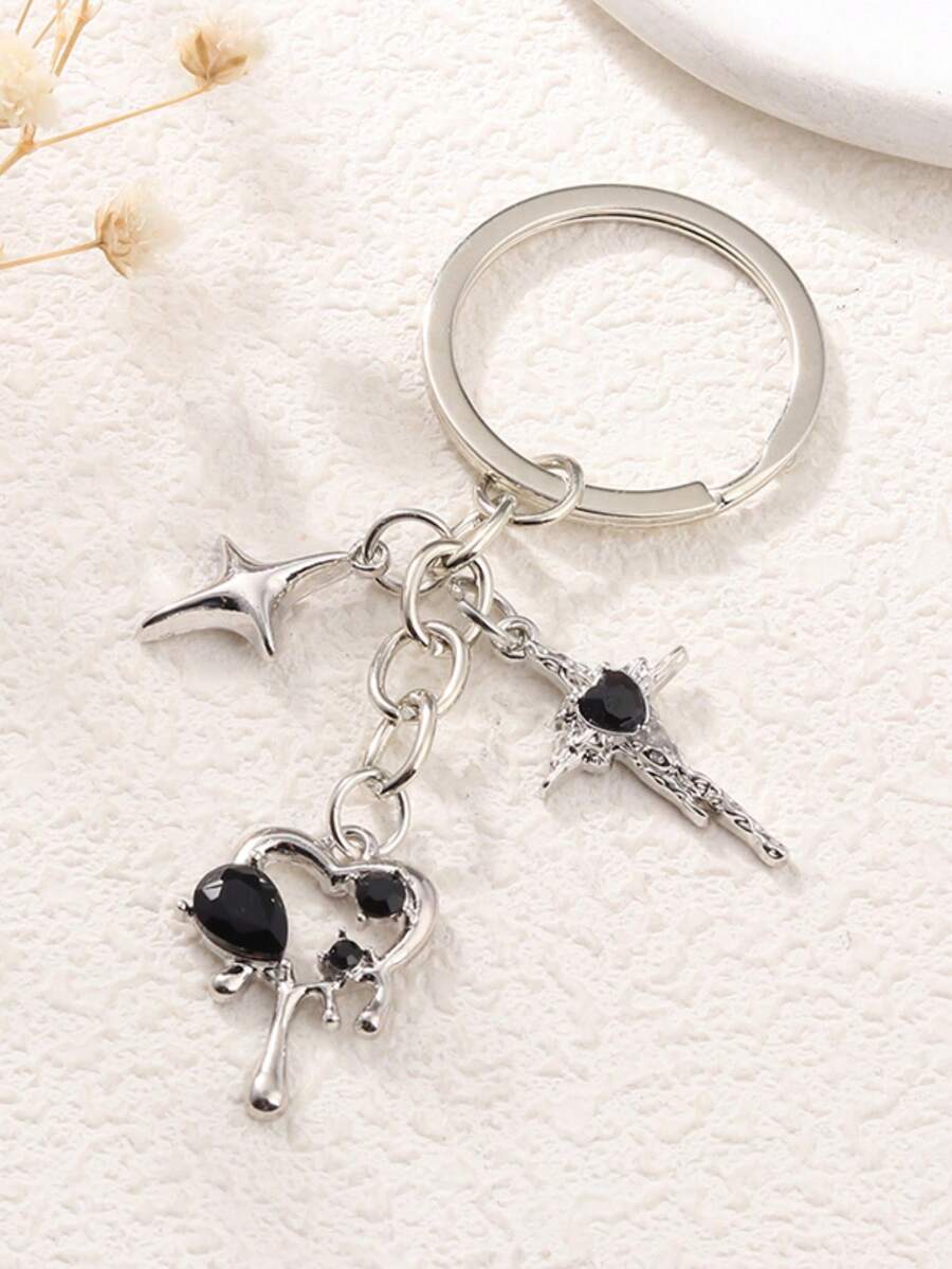 1 móc khóa hình thánh giá Gothic và trái tim đen, mặt dây chuyền phong cách punk tối màu, móc khóa túi xách/xe hơi unisex, quà tặng trang sức. - Nhiều màu - Xem 1