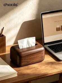 choxila 1pc New Chinese Style Wood Grain Tissue Box, High-End Luxury Feeling Tissue Holder Suitable For Living Room, Home Desktop Tissue Storage Box, Applicable To Living Room, Bedroom, Kitchen, Dining Room - Brown - View 3