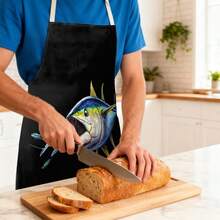 1pc, Home Decor, Predatory Tuna Pattern Printed Apron, Sleeveless, Neck Strap Design, Suitable For Cooking, Baking And Entertainment, Perfect For Home Dining, Parties, Outdoor BBQ Parties, Baking Apron|Vibrant Apron|Polyester Apron|Printed Apron - Multicolor - View 5