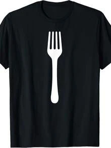 Divertido disfraz de tenedor y atuendo de cubiertos. Camiseta de tenedores. Camiseta unisex de algodón puro de 220 g. Peso ideal para todas las estaciones, apta tanto para hombres como para mujeres. Tejido duradero de alta calidad, suave al tacto y de larga duración. Parte superior transpirable, adecuada para el uso de otoño y vacaciones de las mujeres. - Negro - Ver 1