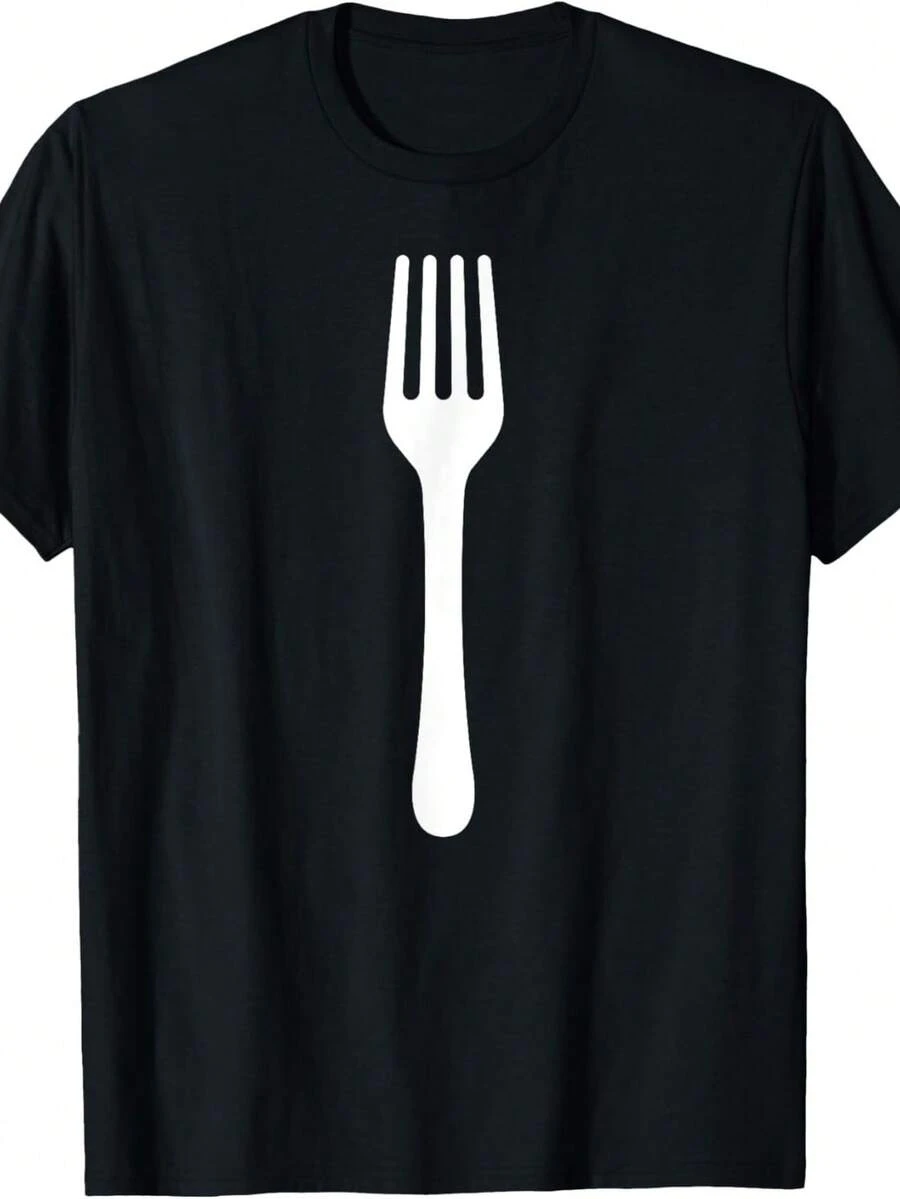 Divertido disfraz de tenedor y atuendo de cubiertos. Camiseta de tenedores. Camiseta unisex de algodón puro de 220 g. Peso ideal para todas las estaciones, apta tanto para hombres como para mujeres. Tejido duradero de alta calidad, suave al tacto y de larga duración. Parte superior transpirable, adecuada para el uso de otoño y vacaciones de las mujeres. - Negro - Ver 1