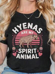 Camiseta unisex divertida con el mensaje "Las hienas son mi animal espiritual", regalo para amantes de los animales, camiseta de hienas, camiseta gráfica humorística, camiseta corta. Camiseta unisex de algodón puro de 220 g, peso ideal para todas las estaciones, apta tanto para hombres como para mujeres. Tejido duradero de alta calidad, suave al tacto y de larga duración. Parte superior transpirable, adecuada para el uso de otoño y vacaciones de las mujeres. - Negro - Ver 1