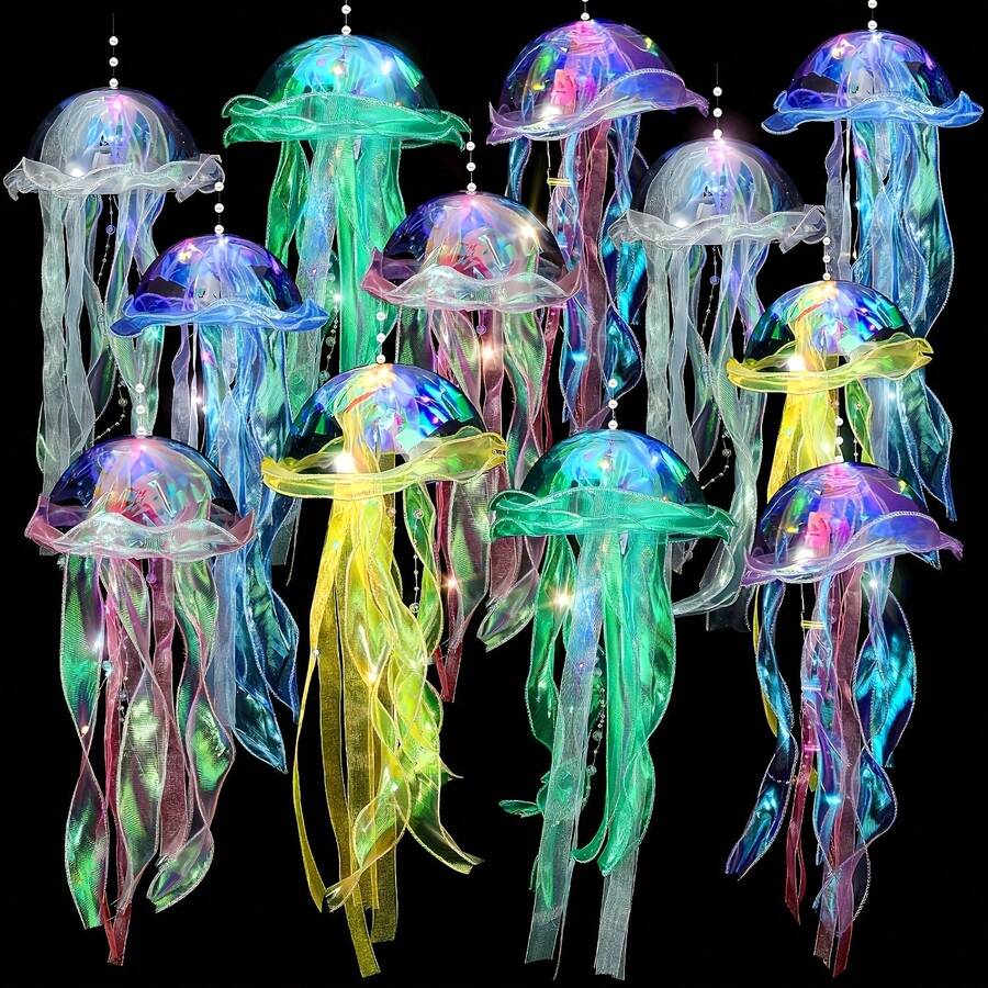 5/10/20pcs Jellyfish Lantern Party Decorations - Colorful Translucent Ribbon Lights For Halloween, Christmas, Weddings, And Birthdays; Indoor And Outdoor Hanging Decorations; Festive Atmosphere Enhancer; Holiday Event Decorations. - 5件 - 查看 1