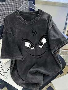 Camiseta de algodón 210G lavada estilo vintage para mujer, manga corta con cuello redondo y diseño ligero para Navidad 2025, camiseta con estampado de muñeco de nieve navideño y diseño de linterna, adecuada para ir al trabajo en primavera y verano, prenda sin arrugas para usar en capas (lavable a máquina), moda de primavera, ropa casual, estilo vintage, estampado navideño, camiseta transpirable, textura suave, camiseta navideña, camiseta estampada, moda femenina, camiseta básica para compras navideñas, regalo de Año Nuevo. - Negro - Ver 5