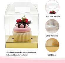 JUOXIERN 4 Inch Single Cupcake Boxes Individual Jumbo Cupcake Carrier (48, Gold) - ColorC - View 5
