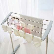 1pc Durable Freestanding Clothes And Towel Drying Rack - Small Floor-Standing Single-Tier Laundry Rack For Balcony And Indoor, Movable Hanging Clothes Rack, Multi-Function Washing Rack For Indoor And Outdoor Use - Multicolor - View 3