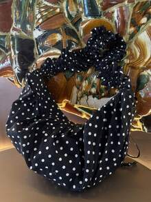 2026 New Korean & Japanese Style INS Versatile Pleated Polka Dot Ruffle Drawstring Dumpling Bag, Suitable For Commuting, School, And Casual Outings - Black - View 5