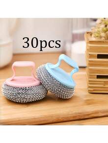 5/15/30pcs Random Color Metal Scouring Pads With Handle, Multi-Functional Kitchen Cleaning Brush Set, Suitable For Pots, Pans And Stoves, Non-Scratch Cleaning Tool - Multicolor - View 10