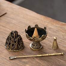 1Set Vintage Boshan Incense Burner 3Pcs Set, Incense Cone Mold & Incense Spoon, Chinese Incense Sealing Tools, Aromatherapy Incense Holder For Home Tea Room Decor - Multicolor - View 10