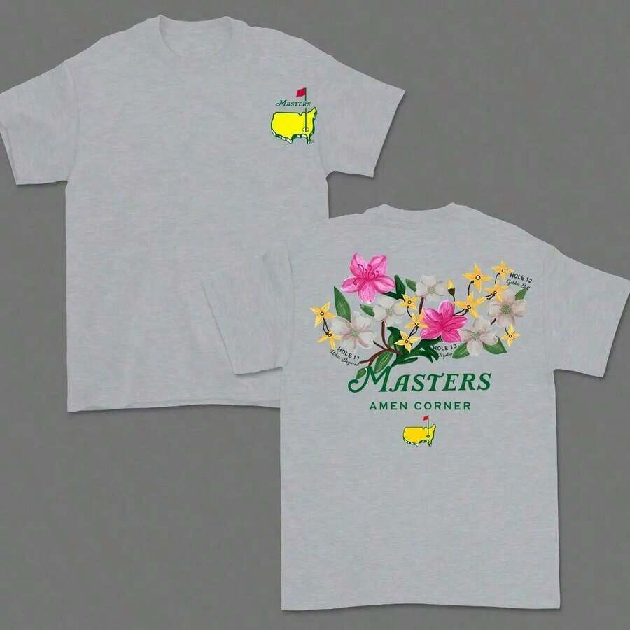 Masters Amen Corner Golf Shirt, Soft Vintage Cotton T-Shirt, Breathable Classic Collar, Men's Casual Wear, Summer Sports Gift, Suitable For Women, Breathable And Comfortable. - 運動灰 - 查看 1
