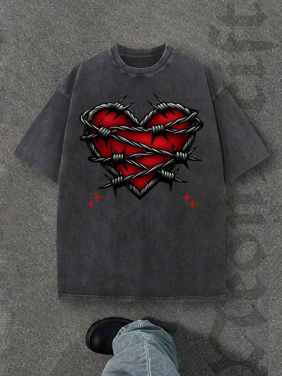 Camiseta casual vintage cómoda y lavada para mujer, camiseta de manga corta con cuello redondo,% algodón lavado y versátil para hombre, adecuada para uso diario y atuendos de, estilo unisex. - Negro - Ver 1