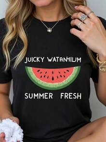 Cómodo Camiseta Original con Calcetinos Juicy Watermelon para Mujer, Algodón Suave y Diseño Divertido, Estilo Verano Fresco para Ocasiones Casual, Disponible en Tallas y Colores Variados, Moda Corta Atemporal, Nueva Colección en, playeras de mujer algodon - Negro - Ver 1