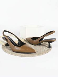 7cm Brown High Heel Sandals, Pointed Toe Slip-On Party Wedding Formal Shoes - Camel - View 5