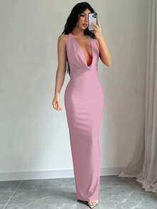 Dulzura-vestido Midi con espalda descubierta y cuello Halter para mujer, vestido Sexy ajustado para fiesta, trajes elegantes, ropa de noche y cumpleaños Y2K 2024 - Negro - Ver 4