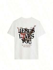 Camiseta de Verano para Mujer 100% Algodón, con Estampado de Letras "Jesus Loves You", Cuello Redondo, Manga Corta, Estilo Casual, Adecuada para Uso Diario, Blanca de Verano - Unisex para Mujer y Hombre, Ropa Casual para el Campus. - Albaricoque - Ver 9