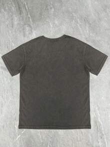 1 pieza de ropa de mujer de estilo popular 2026, con estampado de corazones, cuello redondo holgado, manga corta lavada, cómoda y holgada, versátil, a la moda, regalo de Navidad, camiseta de algodón puro lavada en talla grande, casual y cómoda, moda urbana. 180g 100% Algodón - Gris - Ver 3