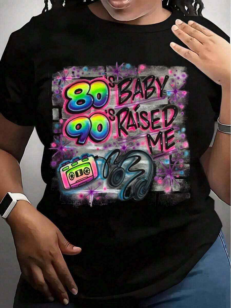 Ropa Curvy En Oferta Y Una Camiseta De Manga Corta Para Mujer, CláSica, Moderna Y A La Moda, De Corte Holgado, Adecuada Para Actividades Al Aire Libre En Verano, Con Un Estilo De Los 80 Y 90, Estampado Vintage De Arte Pop, Colores NeóN Y DiseñO De Cinta, Perfecta Para Fiestas TemáTicas De Los 90 Y Uso Casual, 180 Gramos.Blusas Para Mujer,Blusas Casuales Para Dama,Tops,, Mujer Premium,Y2K,Playeras De Mujer Curvy,Ofertas Y Liquidaciones Ropa Mujer,Playeras Deportivas Para Mujer,,Playeras De Hombre, Mujer,Blusas>Elegante IG1ACamisetas Para Mujer Y2K - Negro - Ver 1