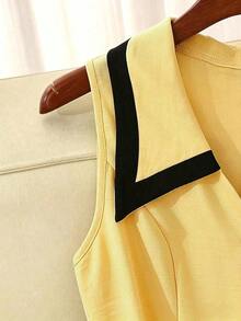Vestido midi ajustado con botones, cintura ceñida, cuello de solapa, elegante y vintage, en color albaricoque/negro, de tela de calidad, adecuado para primavera/verano y uso diario - Multicolor 8 - Ver 3