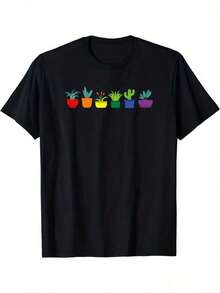 Camiseta para Hombres LGBT Pri Garner, Divertida, con Diseño de Hormiga, Cactus, Tomate, Suculenta, Arcoíris, Gay, Hombres, Ali Ally, Camiseta Negra con Hormigas en Macetas Multicolor, Casual, para Eventos, Manga Corta, Cuello Redondo, Camisetas Divertidas para Hombres, Camisetas de Verano para Hombres. - Negro - Ver 1