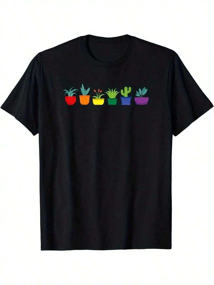Camiseta para Hombres LGBT Pri Garner, Divertida, con Diseño de Hormiga, Cactus, Tomate, Suculenta, Arcoíris, Gay, Hombres, Ali Ally, Camiseta Negra con Hormigas en Macetas Multicolor, Casual, para Eventos, Manga Corta, Cuello Redondo, Camisetas Divertidas para Hombres, Camisetas de Verano para Hombres. - Negro - Ver 1
