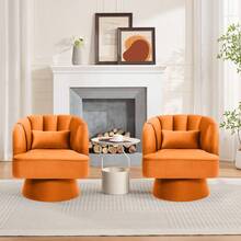 Modern 360° Swivel Velvet Barrel Accent Armchair – Striped Backrest & Plush Padding, Comfy Round Lounge Chair For Living Room, Bedroom, Reading Nook - 天鵝絨 | 橘色 - 查看 3