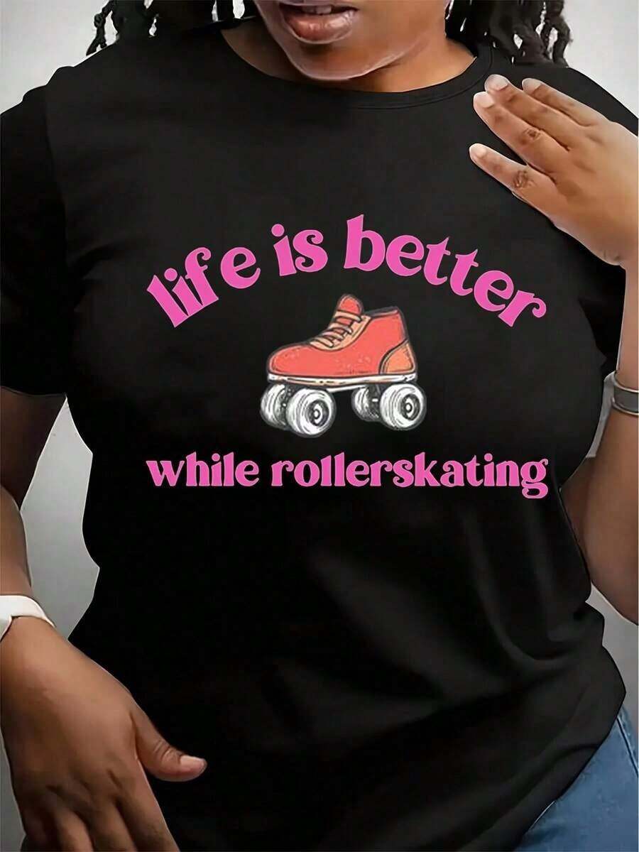 Life Is Better When You're Roller Skating, Roller T-Shirt, Roller Skates, Skating, Roller T-Shirt, Roller T-Shirt - 黑色 - 查看 1