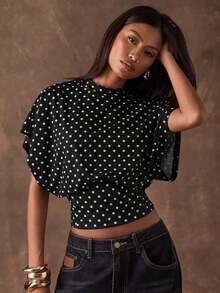 Camiseta de manga de murciélago con cuello redondo a rayas azul marino y blanco, de estilo minimalista retro y elegante, versátil para uso casual, adecuada para fiestas, playa, vacaciones y uso de verano - Negro - Ver 1