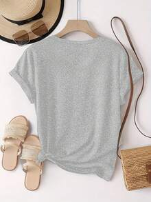 Glitter Heart Print T-Shirt With Leopard Print Design,  And Breathable, Suitable For Family Trips, School Activities, Casual Sports, Daily Commutes, Matching Sister Outfits, Versatile T-Shirt. 9XO7 - 淺灰色 - 查看 5