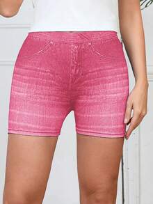 Pantalones cortos de verano para mujer, de uso diario, cintura alta, elásticos, ajustados, sexys, azules, con estampado no vaquero. - Patrón de mariposa - Ver 4