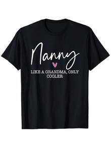 Summer Nanny Like A Grandma Only Cooler Heart Graphic T-Shirt Soft Breathable Casual Crew Neck Mother's Day Gift Gift For Nanny Everyday Use Black With White Lettering Loose And Comfortable - 後退 - 查看 1