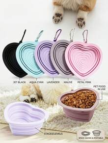 PETSIN 1 件心形硅胶可折叠防溢猫/狗碗，可折叠宠物食品和水碗，便携式宠物旅行碗，宠物用品 - 彩色 - 查看 5