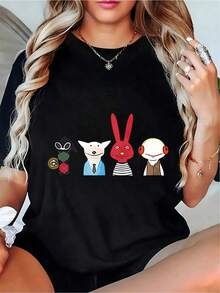 Local Store, Men's Shirts, Men's Clothing, Men's Shirts, Men's Shirt, Muppets 31 Minutos T-Shirt 180G Black And White, Character Print, High Quality, Crew Neck, C - 黑色 - 查看 1