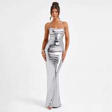 Vestidos de fiesta sexys para mujer, novedad de verano, vestido ceñido sin mangas con espalda descubierta y tirantes, ropa de calle a la moda, vestido elegante para discoteca para mujer - Dorado - Ver 2