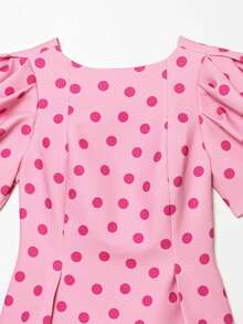 Solid Color Bubble Short Sleeve Polka Dot Top, Spring/Summer Pink, Soft Girl Style - Pink - View 7