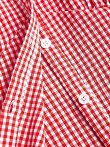 Camisa de mujer de corte ajustado con cuello con lazo, sin mangas, escote en V delantero abierto, botones verticales en la cintura y fruncido, de estilo casual y elegante para primavera y verano - Rojo - Ver 7