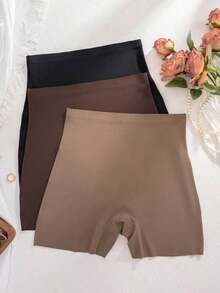 3 piezas Pantalones cortos de mujer de cintura alta sin costuras, pantalones cortos de multicolor 2 en 1 ajustados, transpirables y cómodos - color mezclado - Ver 3