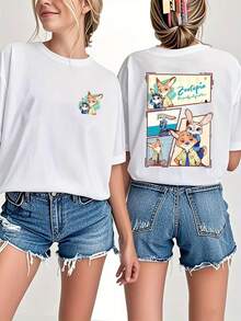 Disney Authorized Women'S T-Shirt | Zootopia Design Short Sleeve Crew Neck Casual Top For Spring And Summer, Soft And Breathable Fabric For Themed Events And Everyday Wear - trắng - Xem 6