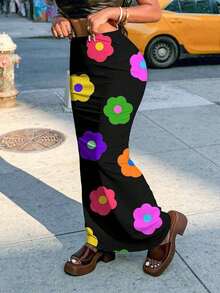 Elegante falda de sirena elástica tejida con estampado de leopardo para mujeres de vacaciones en la playa, estilo ajustado con banda de cintura elástica - Multicolor 2 - Ver 2